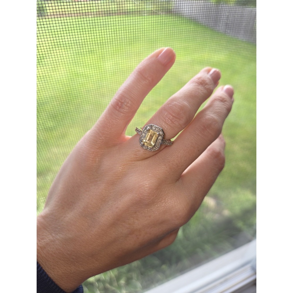 10K WG Art Deco Emerald Cut 1.95 CTW Genuine Citrine And Diamond Ring. 5.4 G
